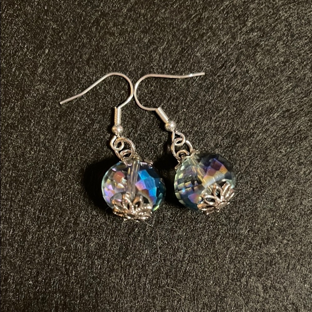Blue and Silver Crystal  Swirl Earrings with Fish Hook Design
